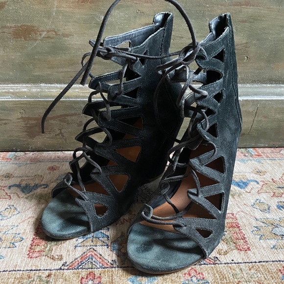 FASHIONTOAST RUMI NEELY NINE WEST SUEDE LEATHER GLADIATOR LACE UP WEDGES 8 Y2K - Picture 8 of 9